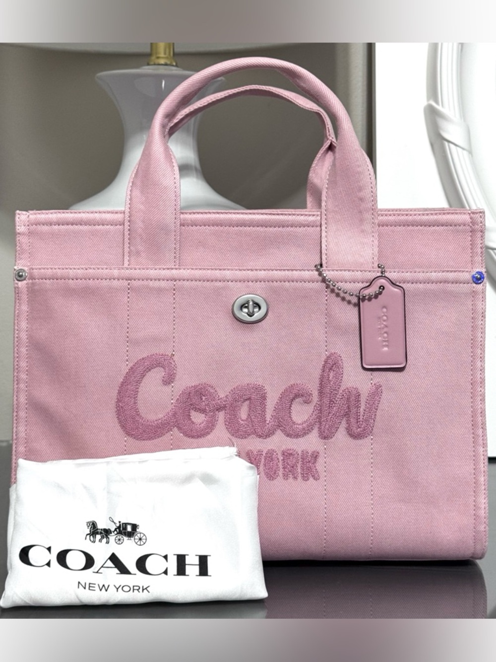 COACH Denim Medium Cargo Tote Bag, BALLERINA PINK - Picture 3 of 13